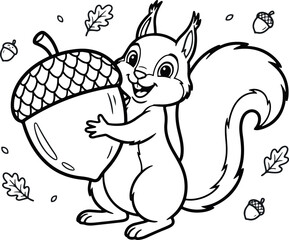 Charming squirrel with giant acorn line art illustration for children's designs © Mohammad Abdul Aziz