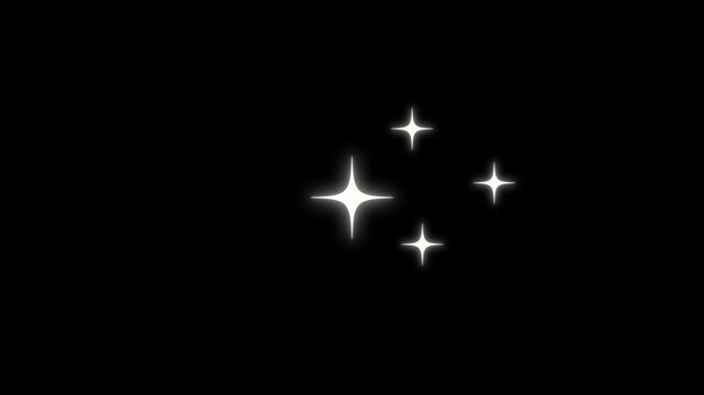 Sparkle Star Shine, White Twinkling Glow, Magical  Scene, Glitter Flash Rays, Flat Doodle Vector Style, Black Background Motion, Seamless Stock  Overlay.4K