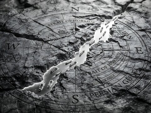 Conceptual map art of strait of hormuz geopolitical maritime corridor with geopolitical, maritime
