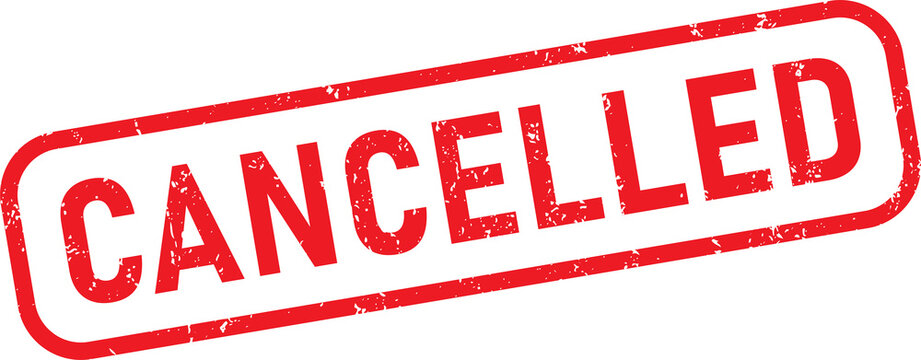 Red cancelled rubber stamp impression isolated on transparent background
