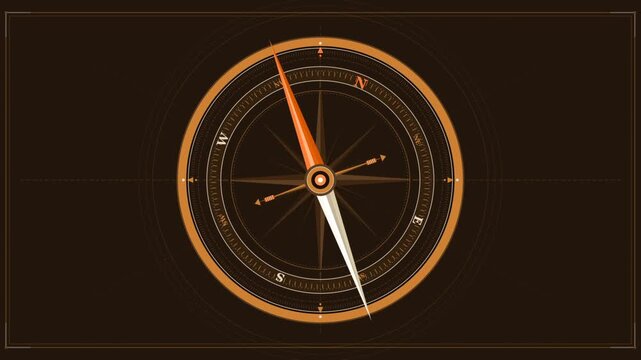Vintage Compass Needle Rotating on Dark Background Loop.