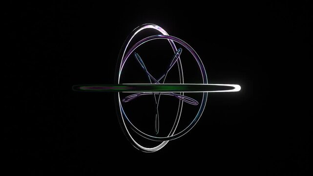 10 seconds seamless looping 3 shiny rings central loop star shape spinning rotating turning  black background animation screensaver visualizer hd video