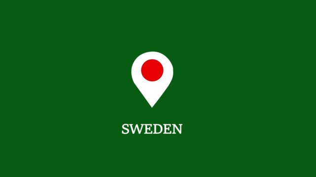 Sweden map location pin animation on green screen background marker