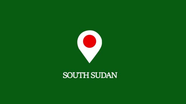 South sudan country name and map location pin animation on green screen
