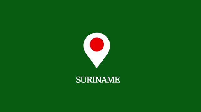 Suriname map location pin animation on green screen background