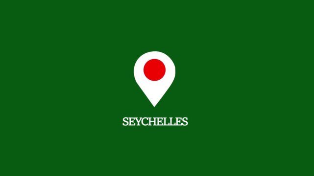 Seychelles map location pin animation on green screen background