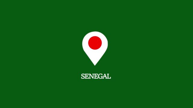 Senegal country location pin animation on green screen background