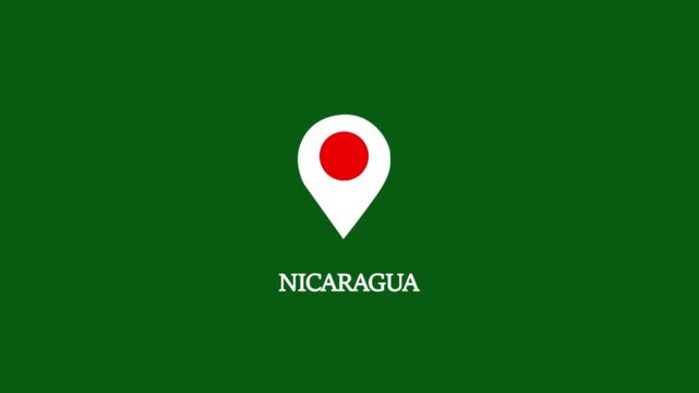 Nicaragua map location pin animation on green screen background