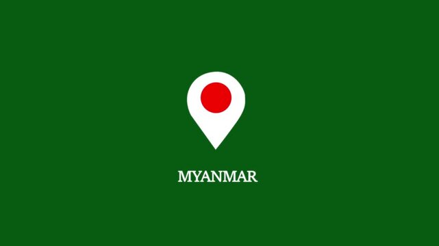 Myanmar location pin animation on green screen background, for travel and, mapping projects