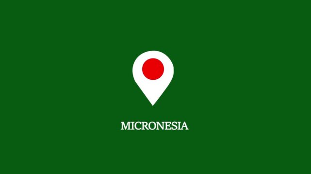 Micronesia country map location pin animation on green background