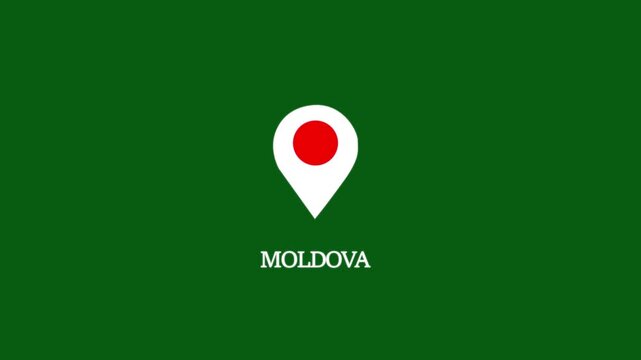 Moldova country map location pin animation on green background