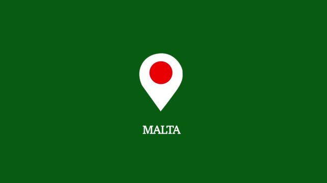 Malta map location pin animation on green background, for travel and, tourism projects