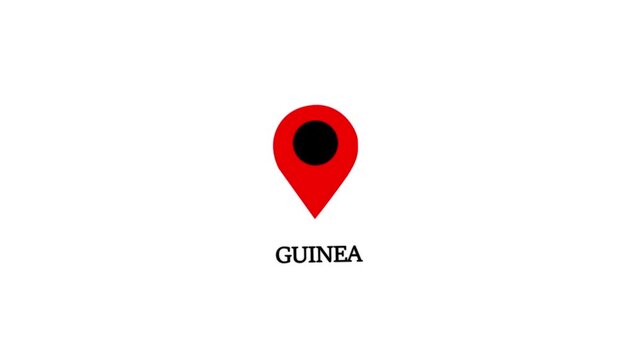 Guinea country name with red map location pin on white background