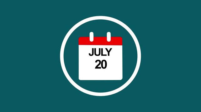 Animated calendar showing july 20 date for scheduling and planning