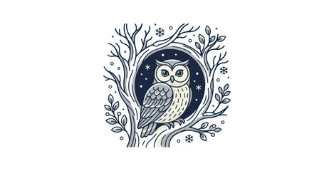 Obraz premium Winter Owl Forest Vector Illustration