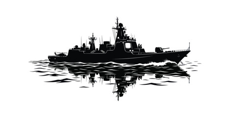 Modern Warship Silhouette Vector Illustration © Felisa