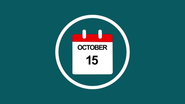 October 15 calendar date animation on dark teal background, for scheduling and planning
