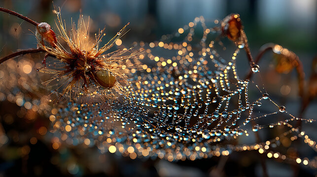 Detailed spider macro sparkling water droplets dramatic bokeh wildlife photography pictures
