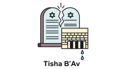 broken stone tablets and western wall illustration for tisha b av © Ferdous_Studio1989