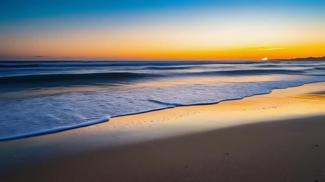 Gentle waves rolling rhythmically smooth sand beach loop sky