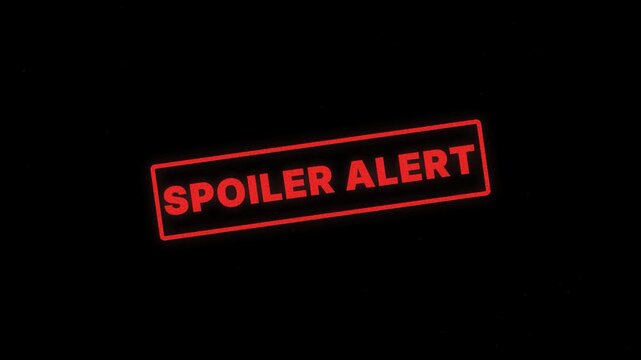 Spoiler alert red stamp loop animation on black background 
