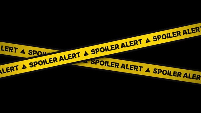 Spoiler alert yellow tape crossing loop animation on black chroma key alpha channel background