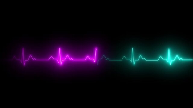 Two Neon Heartbeat Lines Cyan and Magenta on Black Background electrocardiogram heart rate
