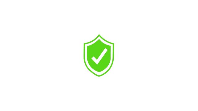 green outline shield with a check mark symbol on a white background tick security. Green Outline Shield Shape on White. Shield with check mark line icon, security and protection symbol, 