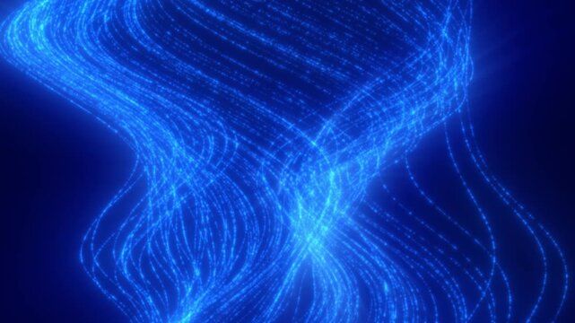 Flowing blue light waves and fiber optic strands