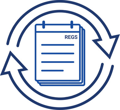 Regulations cycle icon illustrates the continuous review of updated business documents.