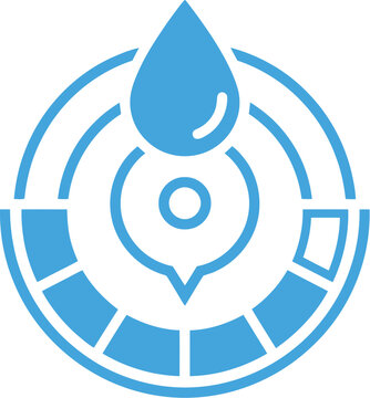 Location pin icon featuring a water drop illustrates the geographic monitoring of hydration zones.
