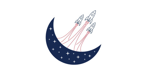 Rocket Launch from Crescent Moon Vector Illustration © Nabilah