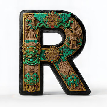 letra R, aztecas, serpiente, emplumado, piramide, mexico, calendario, azteca, jade, tallado, artesanal, obsidiana, negro, simbolismo, mexicanidad, identidad, pueblo, precolombino, uensilios, abecedari