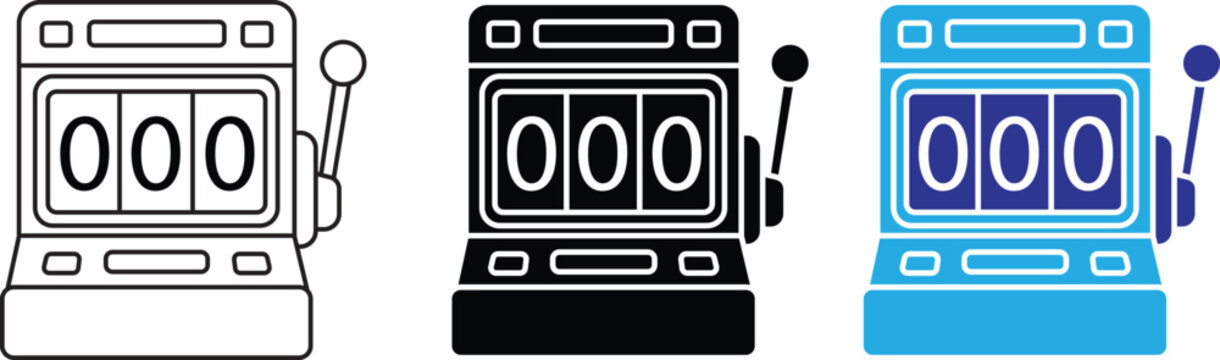 Classic casino slot machine vector icon collection in three design variations