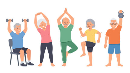 Fototapeta premium Group of elderly people engaging in various light exercise activities to promote health and well-being together