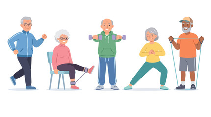 Obraz premium Diverse elderly individuals engaging in healthy lifestyle activities together in a bright setting