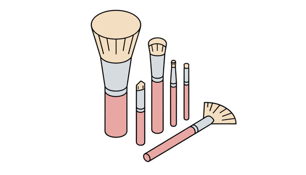 Collection of professional makeup brushes featuring light bristles and pastel pink handles arranged together on a plain white surface.