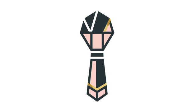 Stylized geometric abstract ornament shaped like a decorative tie or crystal in pink, black, and gold.