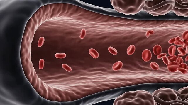 Detailed Visualization of Anemia in Bloodstream with Red Blood Cells in a Blood Vessel Interior for Medical and Healthcare Concepts