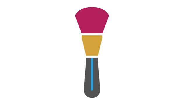 Flat vector illustration of a cosmetic makeup brush with magenta bristles and a blue handle.