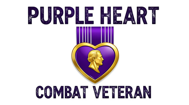 Purple Heart military award for combat veterans. Official US armed forces medal symbolizing bravery and sacrifice on patriotic background