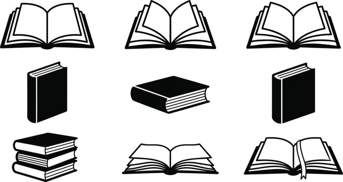 Education and knowledge vector icon set with minimalist outline style open books and storybook symbols