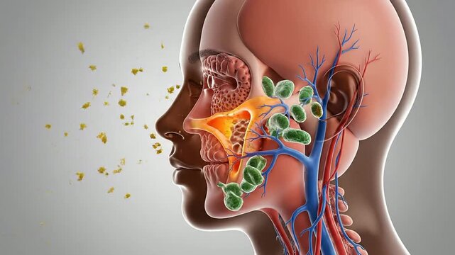 Detailed Visualization of Pollen Allergy Nasal Reaction in Anatomical Structures for Medical and Educational Use