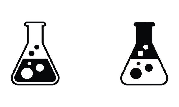 Professional Minimal Vector Icon Science lab flask icon Editable Stroke, Outline and Solid Style, Black Monochrome, Isolated on White Background