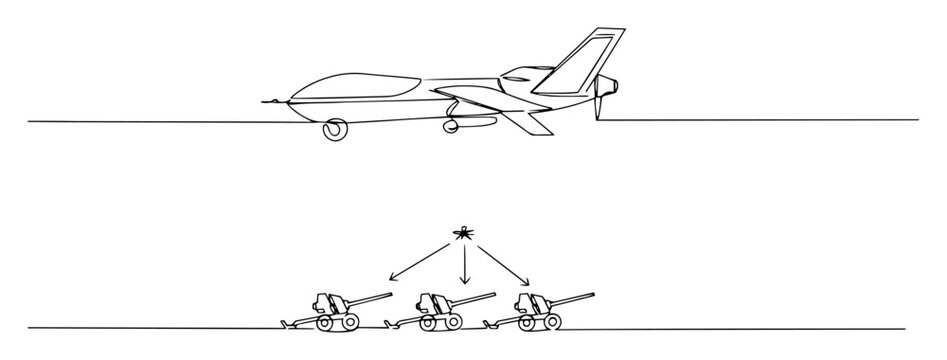unmanned aerial drone with guided missiles digital monochrome lineart