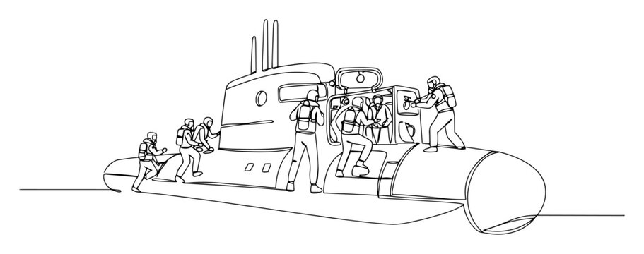 submarine crew boarding with tactical gear vector monoline shape outline