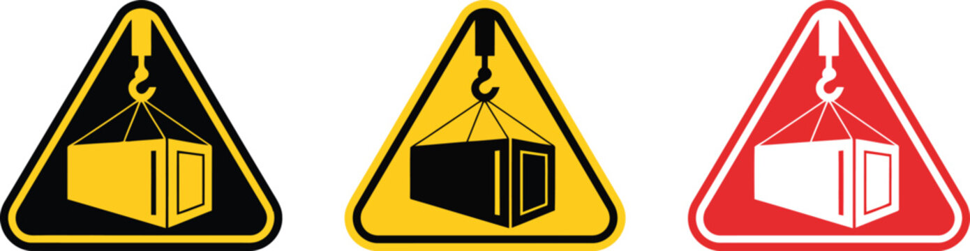 Cargo container lift warning sign icon set vector illustration
