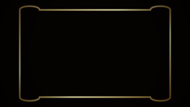 Golden vintage lines forming scroll frame on black background