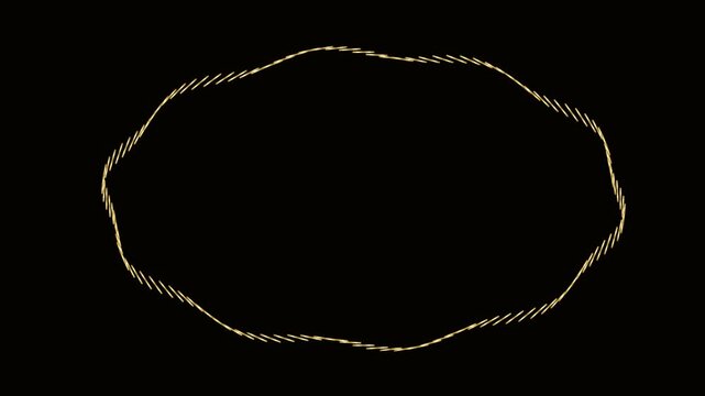 Golden abstract wave forming an oval frame on black background