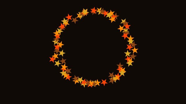 Autumn stars forming a circular frame on black background